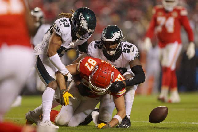 Travis Kelce fumbles in key moment of Chiefs’ loss to Philly on Monday night.
