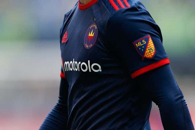 Mar 1, 2020; Seattle, Washington, USA; A Chicago Fire jersey with the MLS logo is seen during the second half against the Seattle Sounders FC at CenturyLink Field.