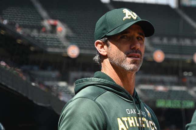 Sep 4, 2022; Baltimore, Maryland, USA;  Oakland Athletics bench coach Brad Ausmus (16) looks onto the field during the first inning against the Baltimore Orioles at Oriole Park at Camden Yards.